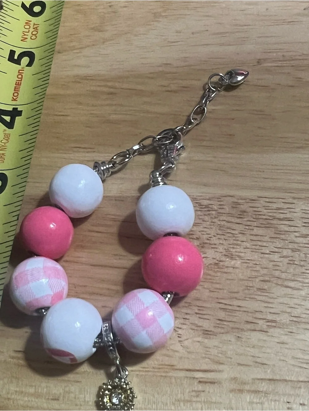 Kids Pink & White Beaded Charm Bracelet B280